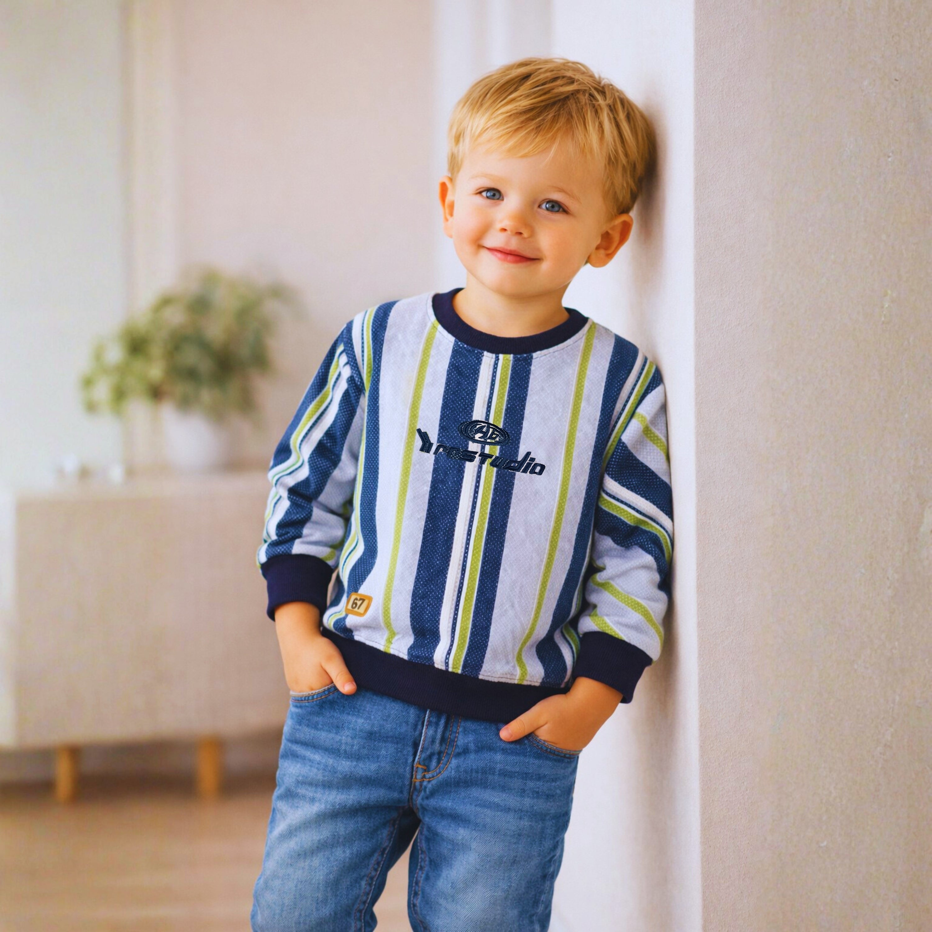 Kids Boys Striped Full-Sleeve Sweatshirt – Cotton Blend | Ages 1 – 6