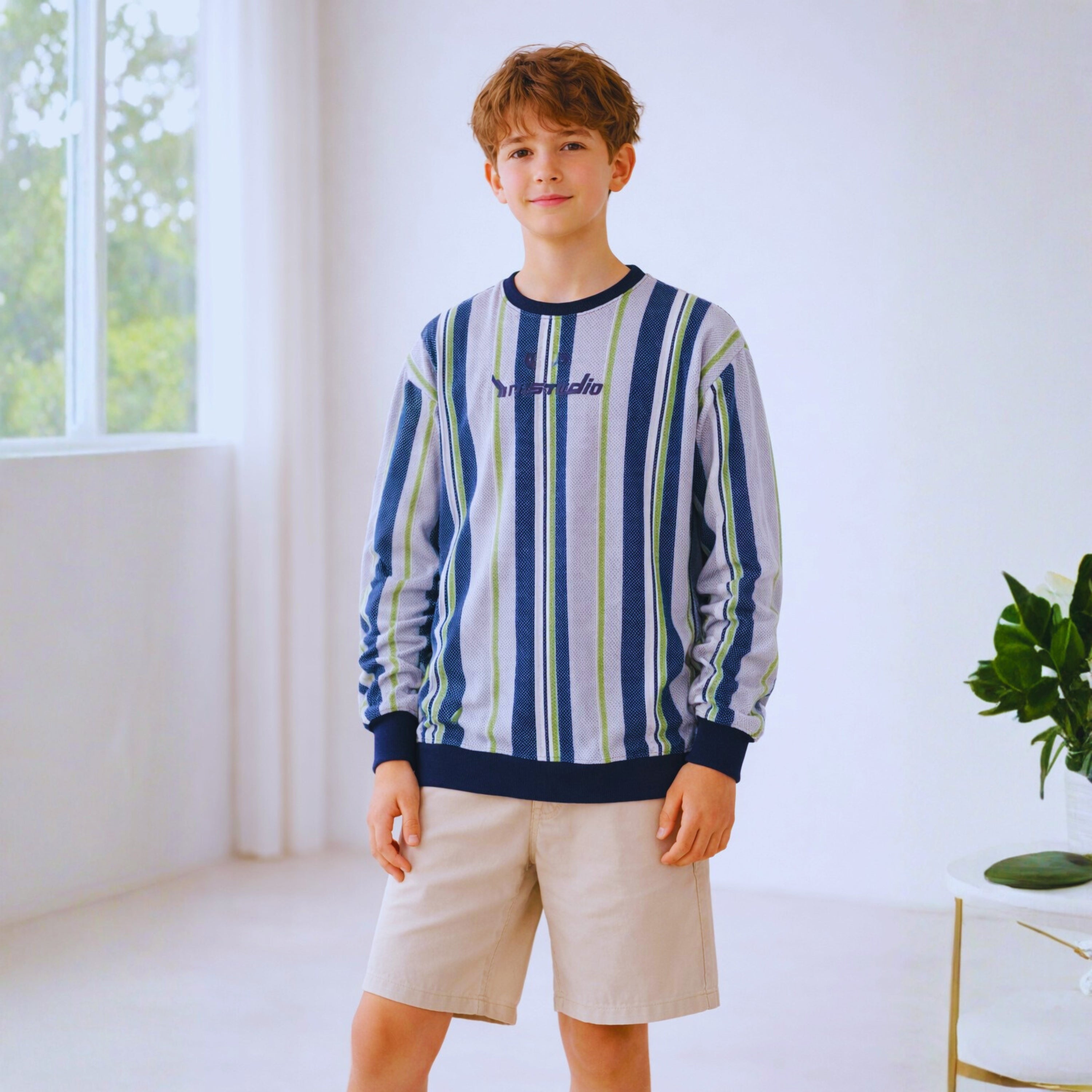 Boys Striped Full-Sleeve Sweatshirt – Cotton Blend | Ages 8 – 16