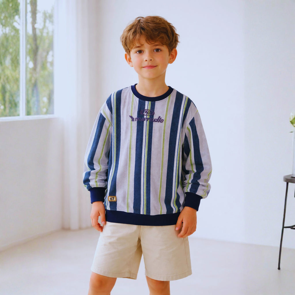 Boys Striped Full-Sleeve Sweatshirt – Cotton Blend | Ages 8 – 16